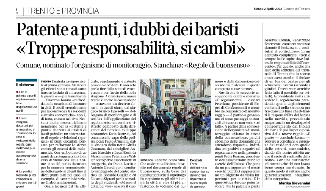 Regolamento convivenza Trento, ci sono ancora molti dubbi.Massimiliano Peterlana Corriere del Trentino 2 aprile 2022