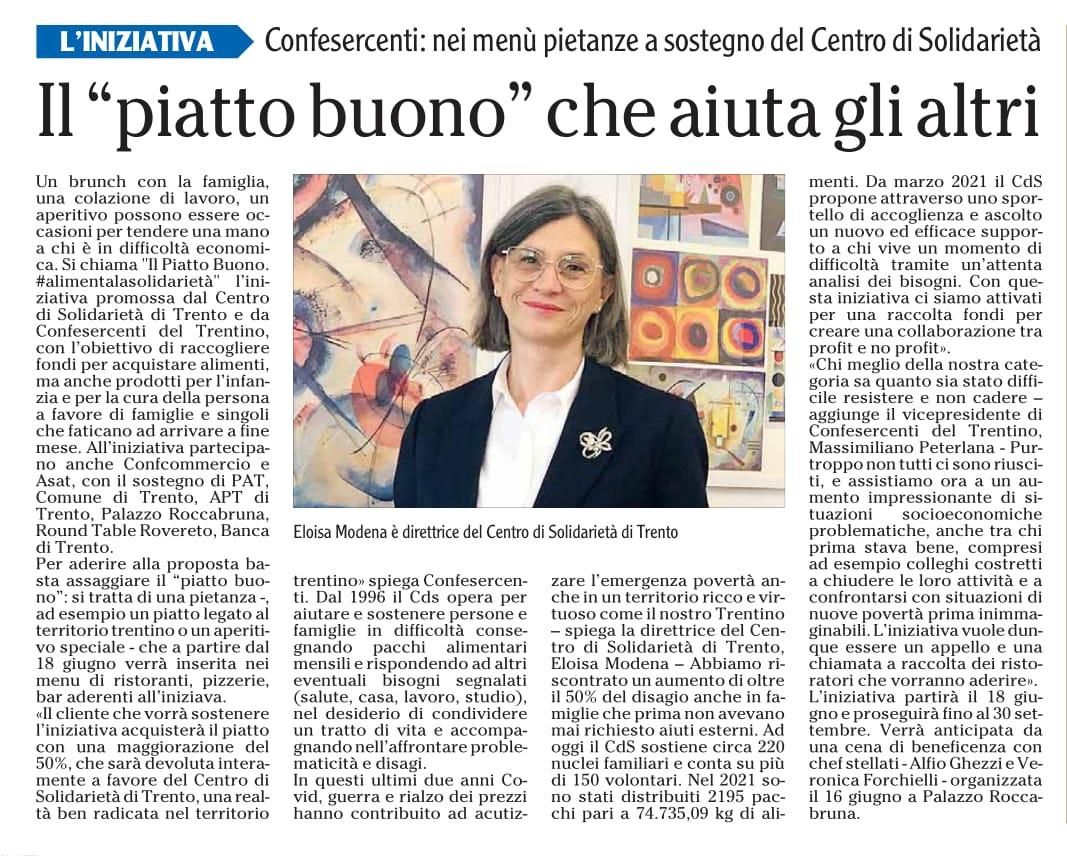 Massimiliano Peterlana: Appello ai ristoratori ad aderire all'iniziativa. Chi meglio della nostra categoria sa quanto sia stato difficile resistere e non cadere." L'Adige, 31 maggio 2022.