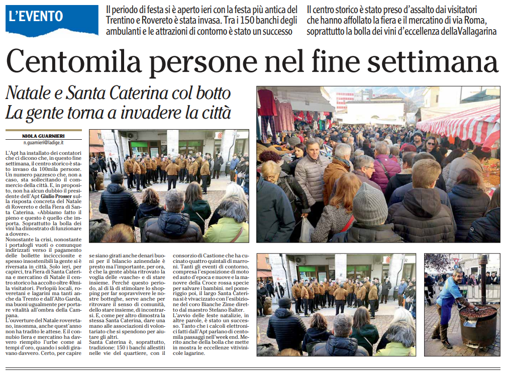"Santa Caterina" a Rovereto: centomila visitatori tra i banchi della fiera; L'Adige, 28 novembre 2022.