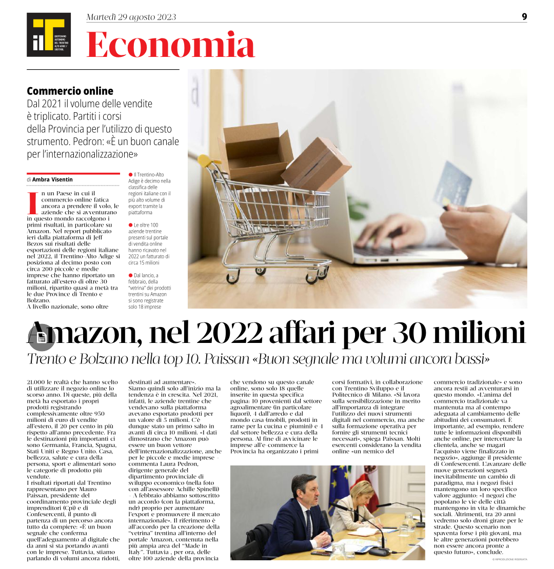 Il commercio online, nella nostra provincia è un percorso ancora da compiere.Per il Presidente della Confesercenti del Trentino e CPI Mauro Paissan è un buon segnale che conferma l'adeguamento d