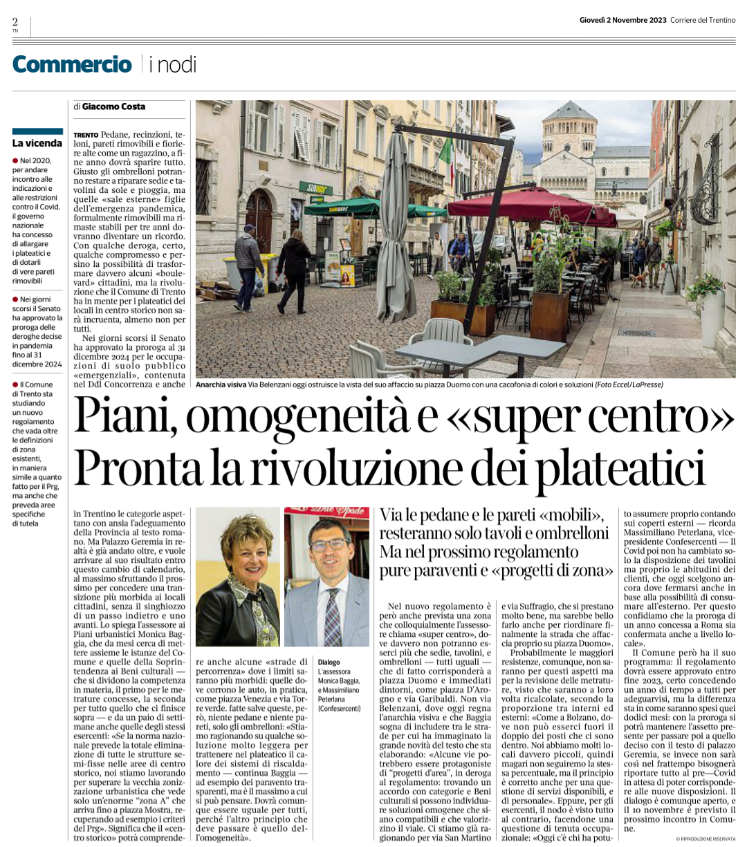 Gli spazi esterni sono indispensabili per il comparto della ristorazione e pubblici esercizi.

Sono strumenti indispensabili per il rilancio dell' economia e della nostra città.Intervista del Vicep
