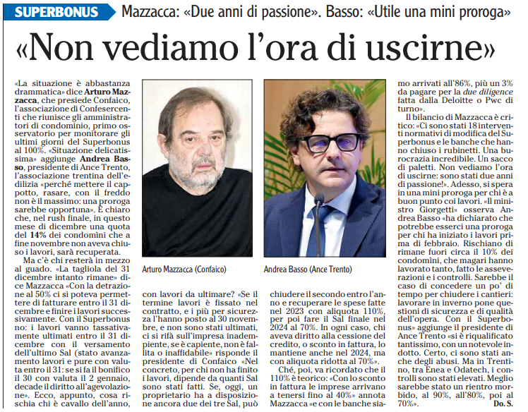 Superbonus.

Arturo Mazzacca, Presidente Confaico: "Due anni di Passione".

L'Adige, 19 dicembre 2023.