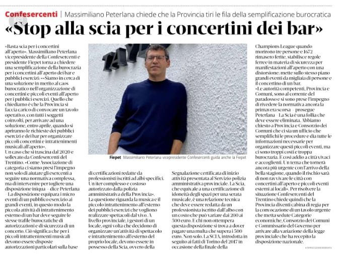 Massimiliano Peterlana - Stop alla scia per i concertini dei bar.