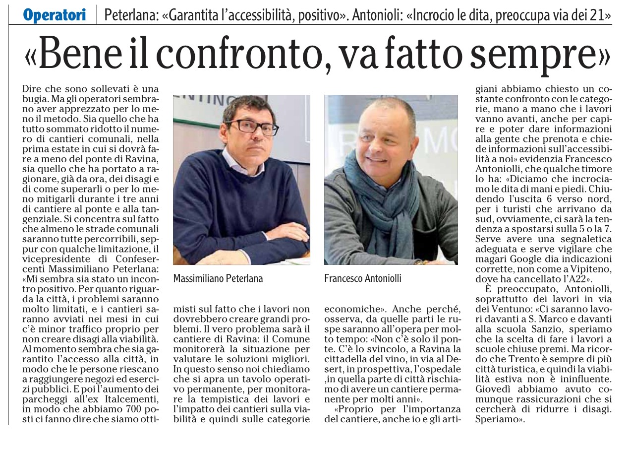 Estate cantieri, garantita l'accessibilità in città.Positivo l'incontro con il comune dice Massimiliano Peterlana.Adige 8 giugno 24