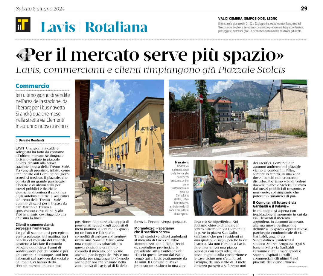 Il mercato di Lavis per dare un servizio migliore alla comunità ha bisogno di spazio.intervista Fabio Moranduzzo IlT 8 giugno 24