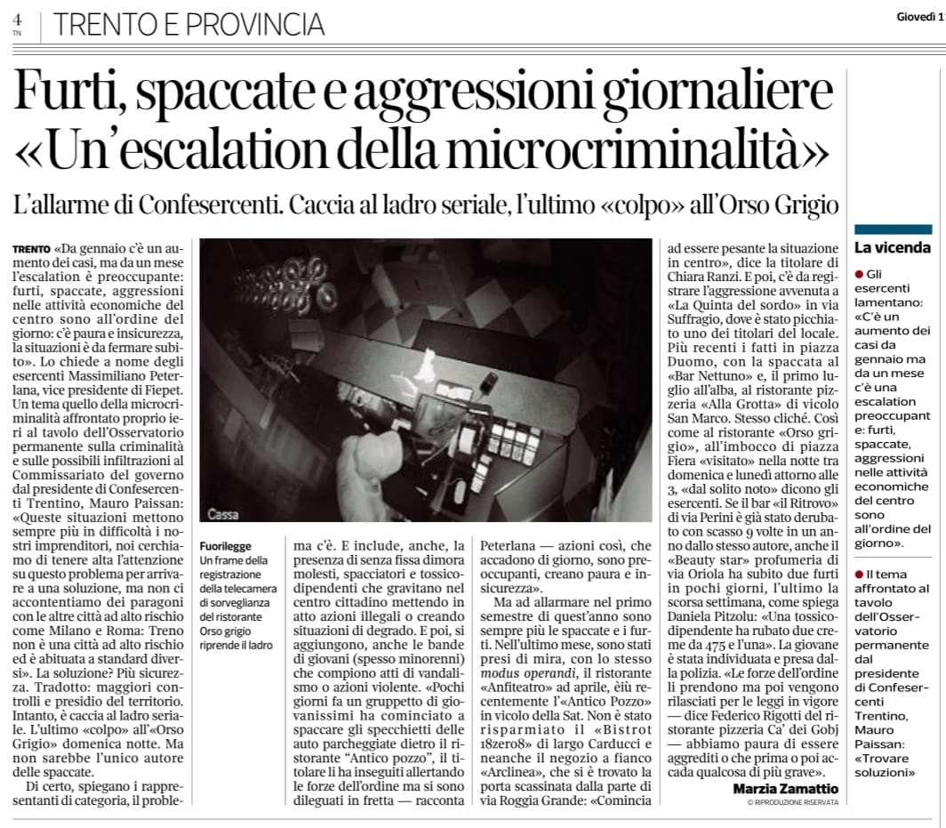 Furti e spaccate, preoccupata Confesercenti. Il presidente Mauro Paissan - ⻼9;⻿6;⻿5; ⻿7;⻿6;⼀0;⼀0;⻿0;⻾2;⻿4;⻿6; ⻾2;⻿9;