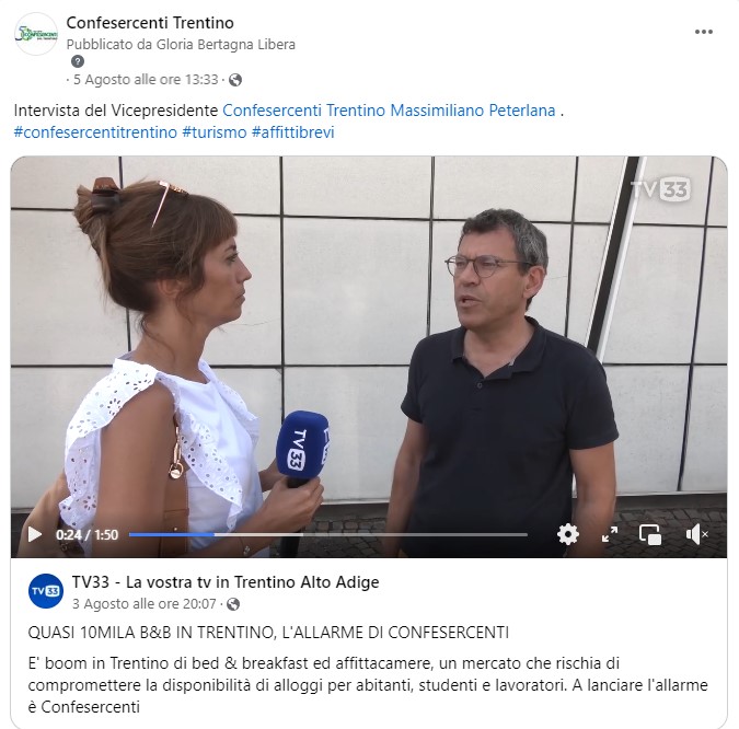 Quasi diecimila B&B in Trentino, L'allarme di Confesercenti