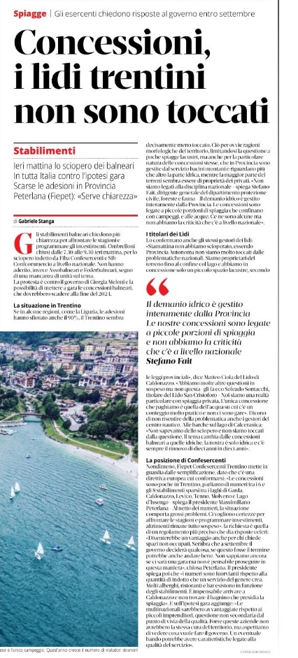Concessioni, i lidi trentini non sono toccati