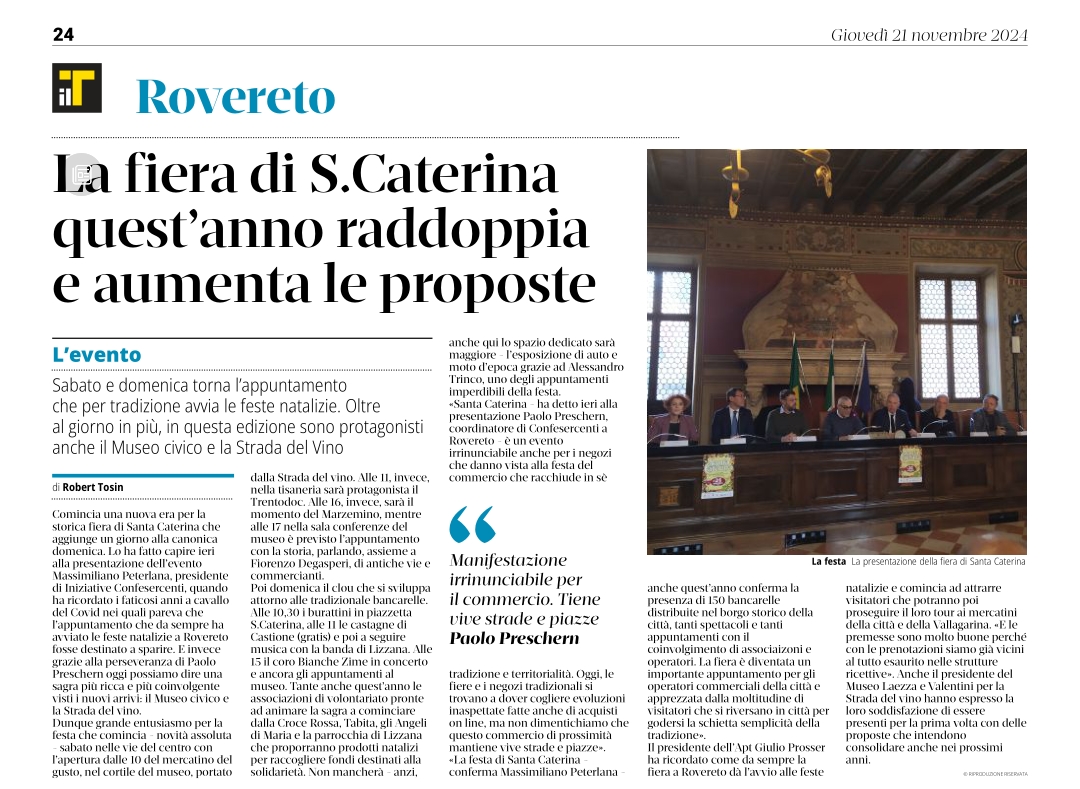 La fiera di Santa Caterina a Rovereto si raddoppia