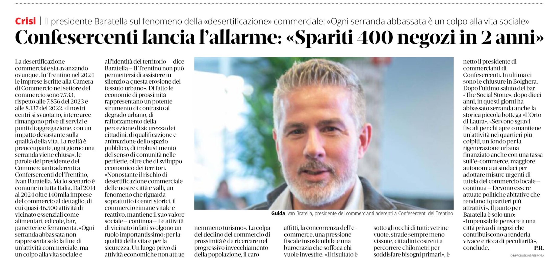 Confesercenti lancia l'allarme: "Spariti 400 negozi in 2 anni" - Corriere del Trentino 09/02/2025