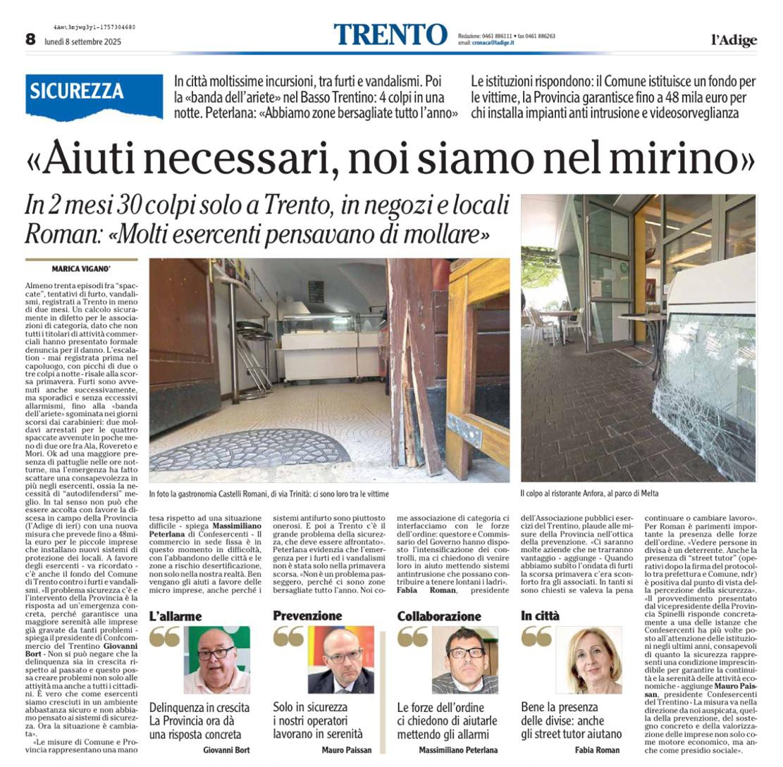 Fondo anti-furti PAT, Mauro Paissan solo in sicurezza i nostri collaboratori lavorano in serenità Adige 8 settembre 2025